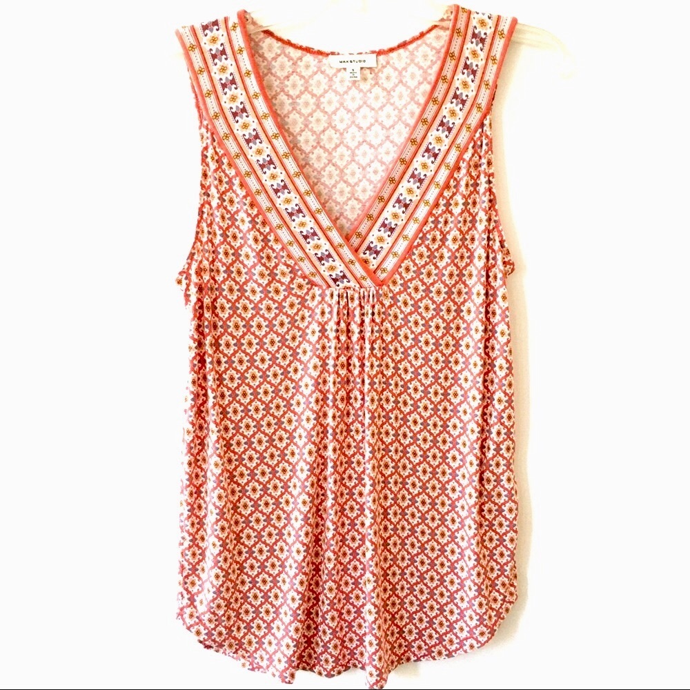 Surplice Print V Neck Sleeveless Top - (S)